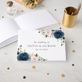 Blåa blommor, Rosa Flowers, Blommigt Bröllop Gästböcker