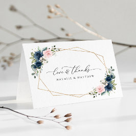 Blåa blommor, Rosa Flowers, Blommigt Bröllop Tack Kort