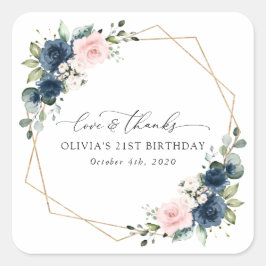 Blåa blommor, Rosa Flowers, Boho, Birthday Fyrkantigt Klistermärke