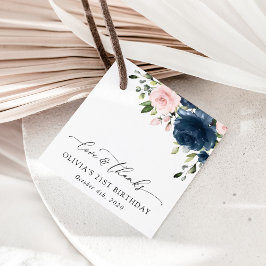Blåa blommor, Rosa Flowers, Boho, Birthday Gåvor Etiketter