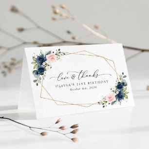 Blåa blommor, Rosa Flowers, Boho, Birthday Tack Kort