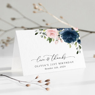 Blåa blommor, Rosa Flowers, Boho, Birthday Tack Kort