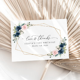 Blåa blommor, Rosa Flowers, Boho, Birthday Tack Kort
