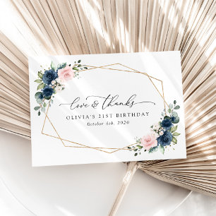 Blåa blommor, Rosa Flowers, Boho, Birthday Tack Kort