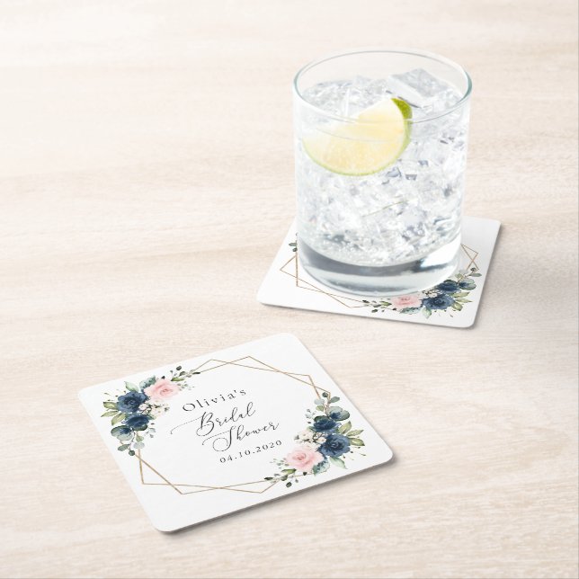 Blåa blommor, Rosa Flowers, Möhippa Underlägg Papper Kvadrat (Insitu)