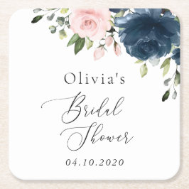 Blåa blommor, Rosa Flowers, Möhippa Underlägg Papper Kvadrat