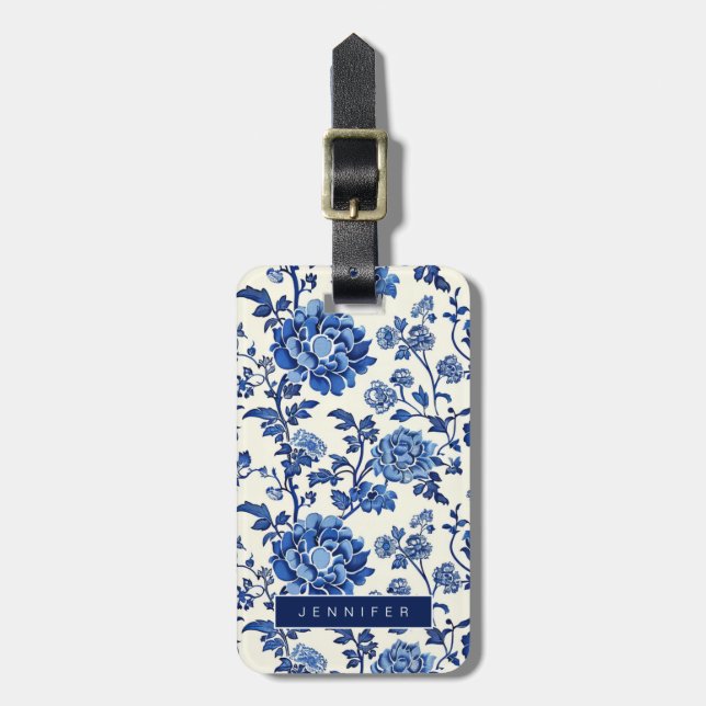 Blåa blommor språktagtaggar bagagebricka (Vertikal Framsida)