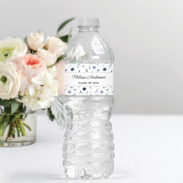 Blåa blommor Studenten Vattenflaskor Etikett (Skapare uppladdad)