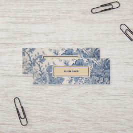 Blåa blommor Toile de Jouy ditt namn mini bokmärke Mini Visitkort