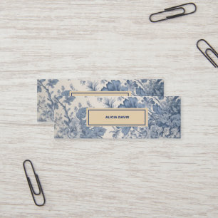 Blåa blommor Toile de Jouy ditt namn mini bokmärke Visitkort