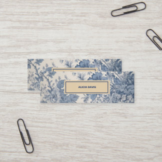 Blåa blommor Toile de Jouy ditt namn mini bokmärke Visitkort