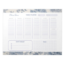 Blåa blommor Toile de Jouy Weekly Planner Anteckningsblock