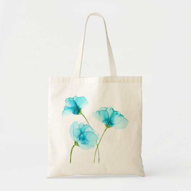 Blåa blommor Tote Bag Tygkasse (Framsidan)