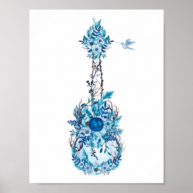 Blåa blommor Ukulele Poster (Framsidan)