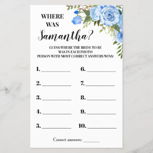 Blåa blommor Var var hon Möhippa Game Card Flygblad