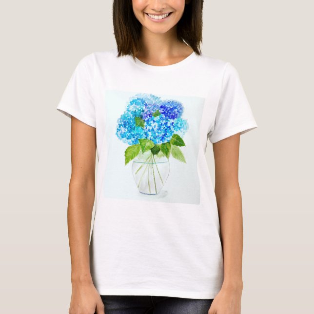 Blåa blommor vattenfärg t shirt (Framsida)