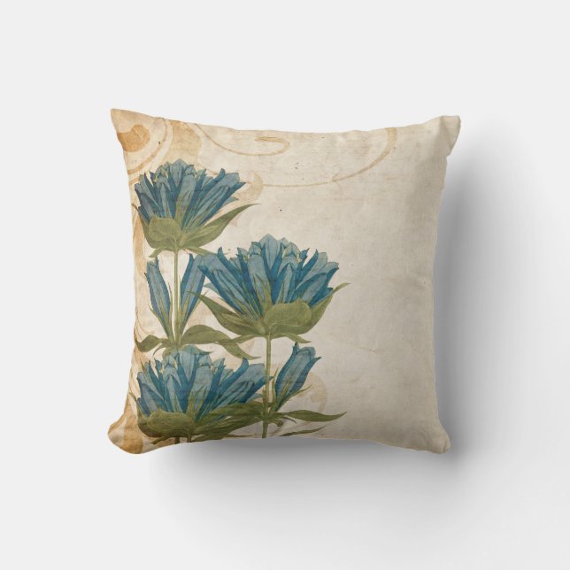 Blåa blommor Vintage bröllop Kudde (Framsida)