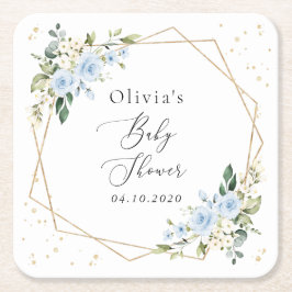 Blåa blommor, vita blommor, grön, babykläder underlägg papper kvadrat