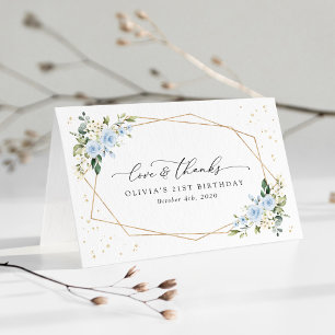 Blåa blommor, vita blommor, gröna, födelsedagen tack kort