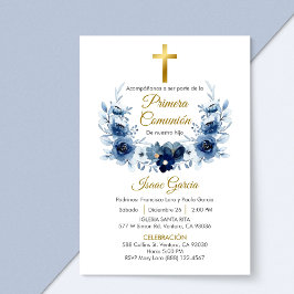 Blåa blommor WandeFirst Communion på spanska Inbjudningar