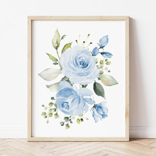 Blåa blommor, Watercolor Flowers, Boy Nursery Poster