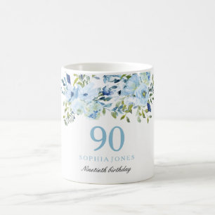 Blåa blommor Womans 90:e Födelsedagsfest Gift Kaffemugg