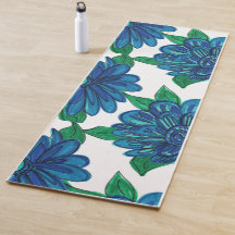Blåa blommor Yoga Mat
