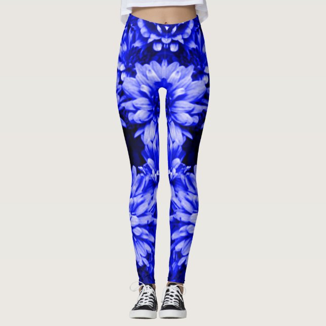 Blåa blommordamasker leggings (Framsida)