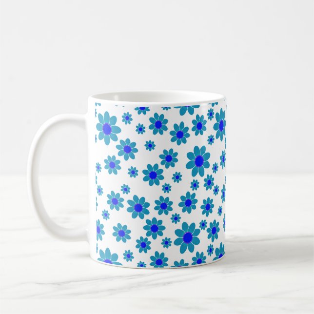 Blåa Daisy | Blommigt Upprepande Daisy Mönster Kaffemugg (Vänster)