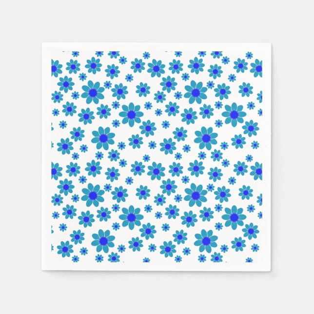Blåa Daisy | Blommigt Upprepande Daisy Mönster Pappersservett (Framsidan)