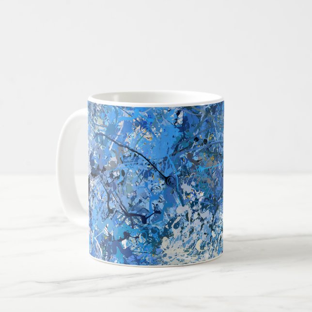 Blåa Droppar Abstraktion Kaffemugg (Framsida vänster)