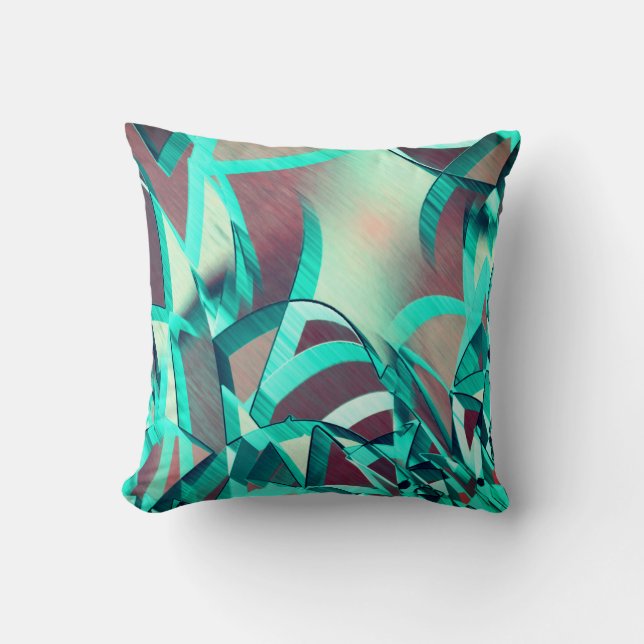 Blåa eller cyan-streaks över röd, förbryllad bild kudde (Framsida)