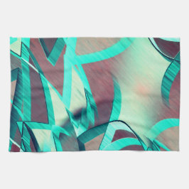 Blåa eller cyan-streaks på röd, förskuren bild kökshandduk