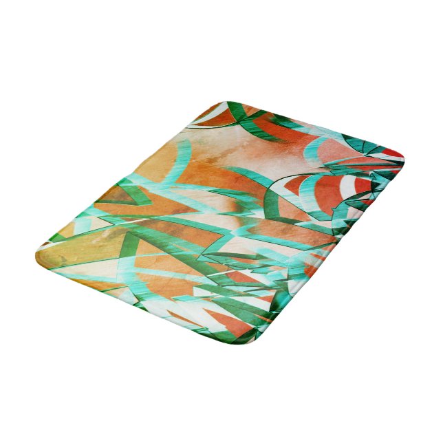 Blåa eller cyanstreak över den röda, röda orangen badrumsmatta (Vinklad)