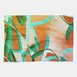 Blåa eller cyanstreak över den röda, röda orangen kökshandduk