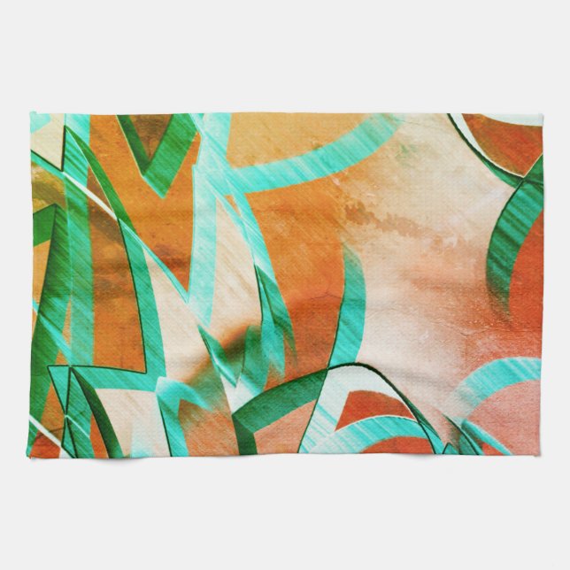 Blåa eller cyanstreak över den röda, röda orangen kökshandduk (Horisontell)