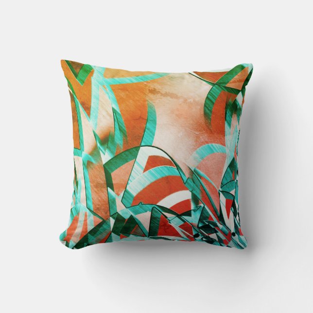 Blåa eller cyanstreak över den röda, röda orangen kudde (Framsida)