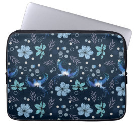 Blåa fåglar och blomsterharmoni Sömlöst mönster Laptop Fodral