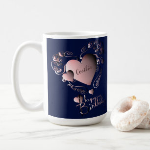 Blåa&Finare Rosa 3D-hjärter, "Grattis på födelseda Kaffemugg