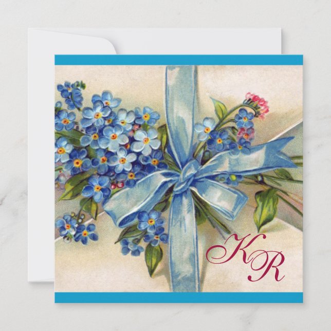BLÅA FORGET ME NOTS MONOGRAM, BRÖLLOPSFÖLJARE INBJUDNINGAR (Framsida)