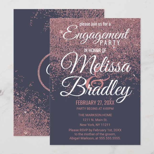 Blåa Förlovningen ro i miniatyrbilarna Glitter Inbjudningar (Fram/baksida)