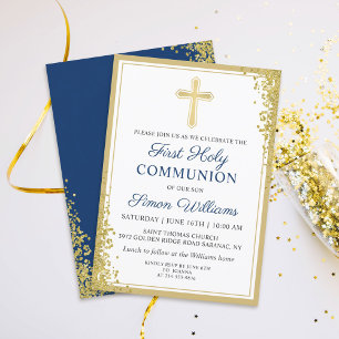 Blåa första Heligan i guld, Glitter Inbjudningar
