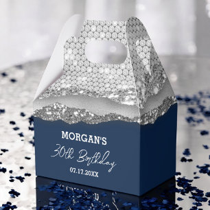 Blåa Glitter Namn Tack i Silver Presentaskar
