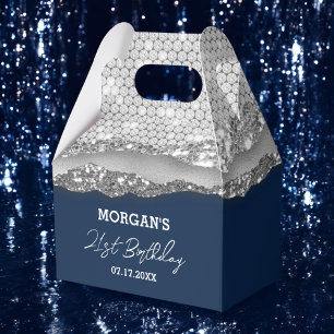 Blåa Glitter Namn Tack i Silver Presentaskar
