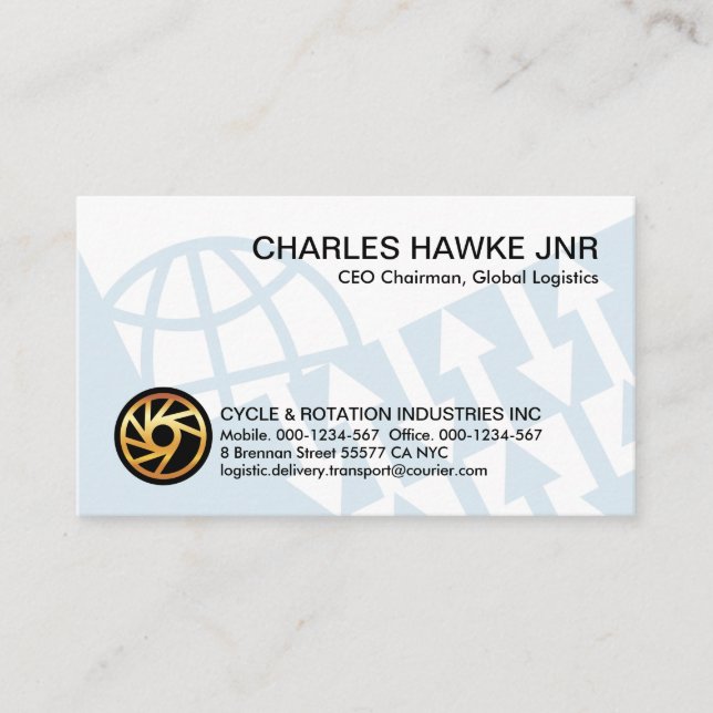 Blåa globala riktningspilar visitkort (Framsida)