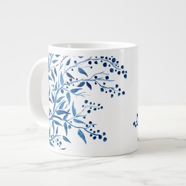 Blåa Grenar Akvarell Design Jätte Mugg Jumbo Mugg (Framsida vänster)
