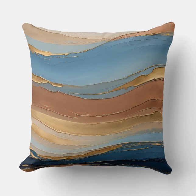 Blåa guld och penseldrag kudde (Framsida)