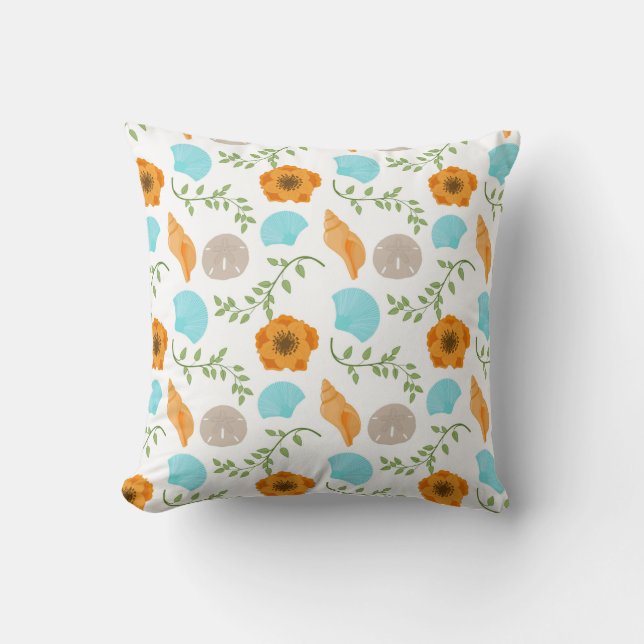 Blåa havsskal Sjösnigel Orange Blomma Kudde (Framsida)