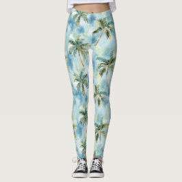 Blåa himlar Tropisk ö Palmer   Leggings