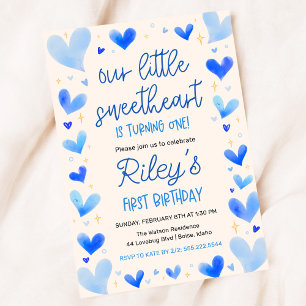 Blåa Hjärtan 1-årsfirande Vår Lilla Älskling Inbjudningar